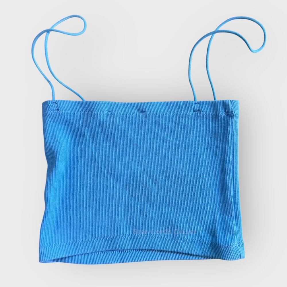 Zara Blue Ribbed Crop Top Small Square Neck Minimalist Y2K Summer Tank